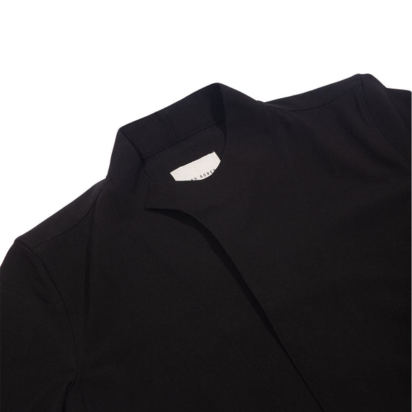 Black Overlap Collarless Shirt Shortsleeves
