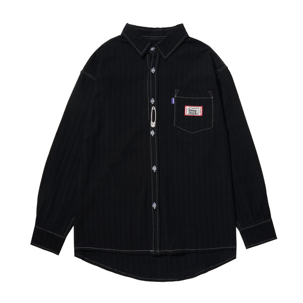 Pins Striped Denim Workshirt Black