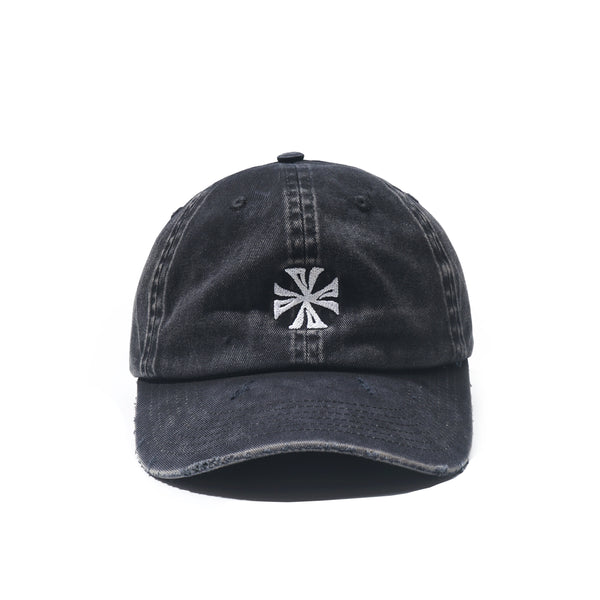 Cross Distressed Strapback Cap Washed Black