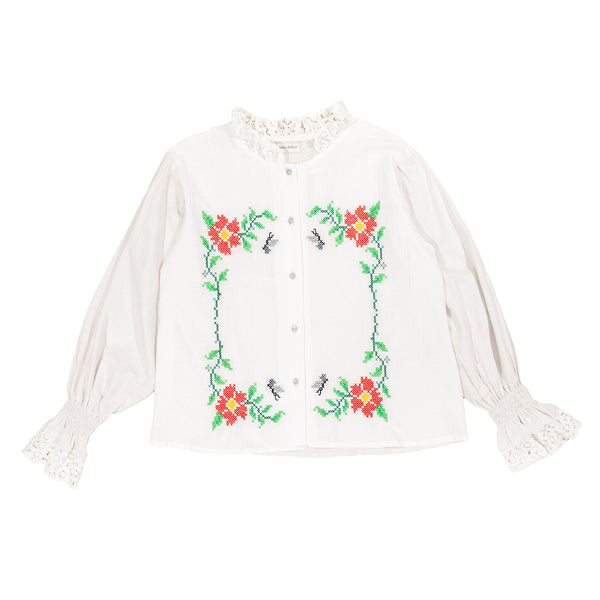 Rosy-chain Lace Embroidery Longsleeve White