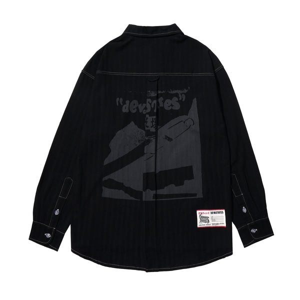 Pins Striped Denim Workshirt Black