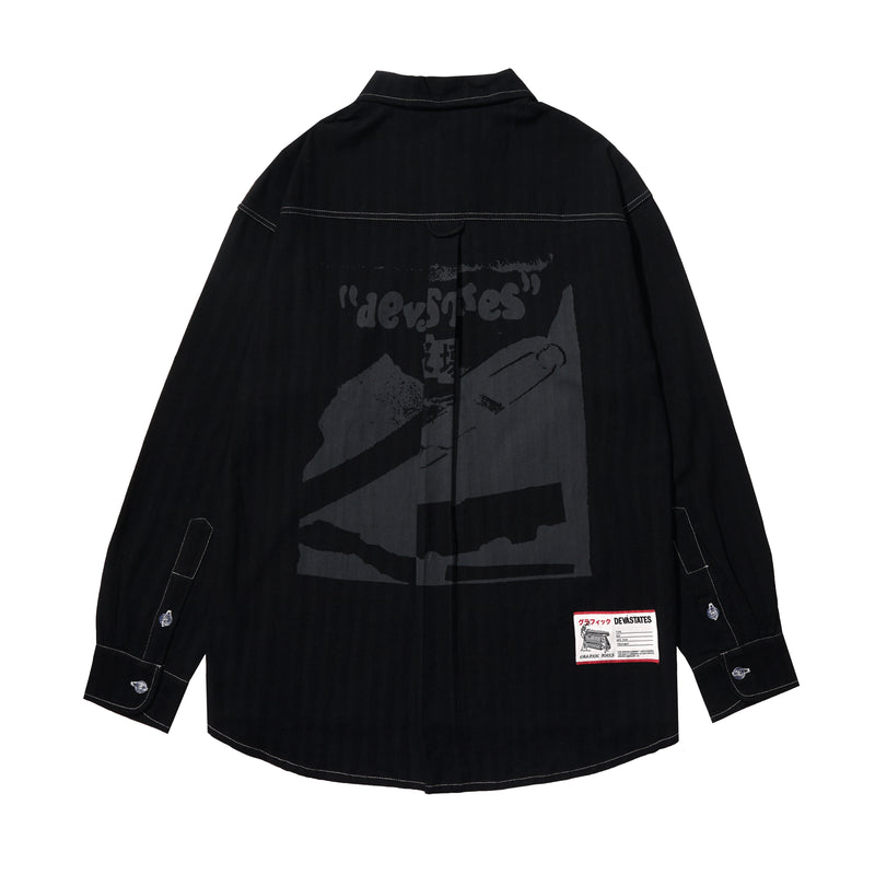 Pins Striped Denim Workshirt Black