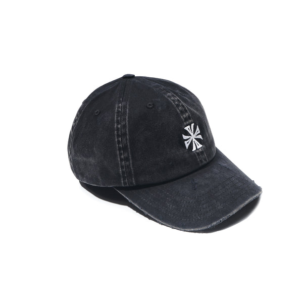 Cross Distressed Strapback Cap Washed Black