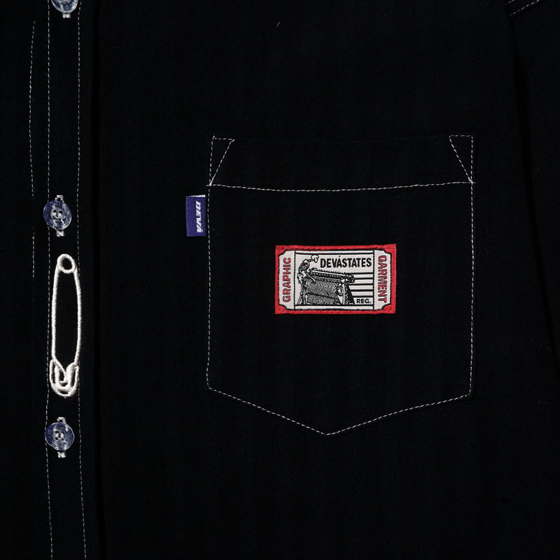 Pins Striped Denim Workshirt Black