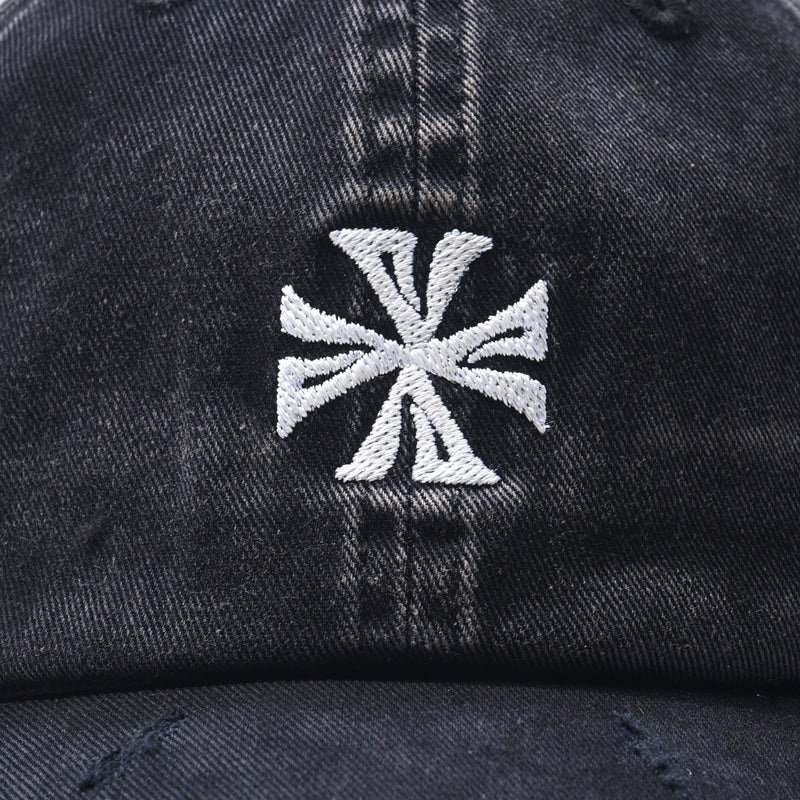Cross Distressed Strapback Cap Washed Black