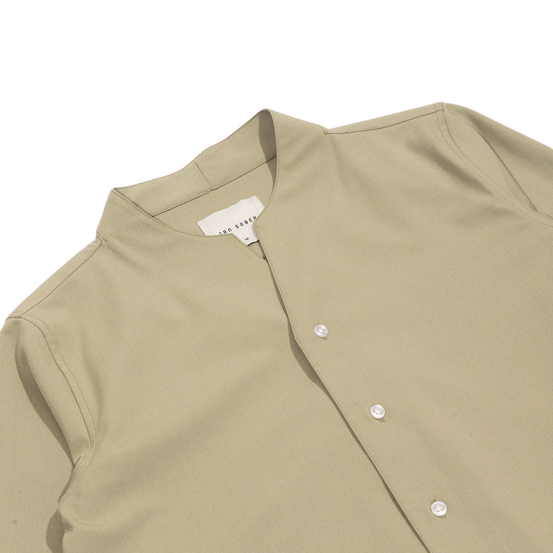 Sage Collarless Long Sleeves Shirt Part 1 With Visible Buttons & Pleats