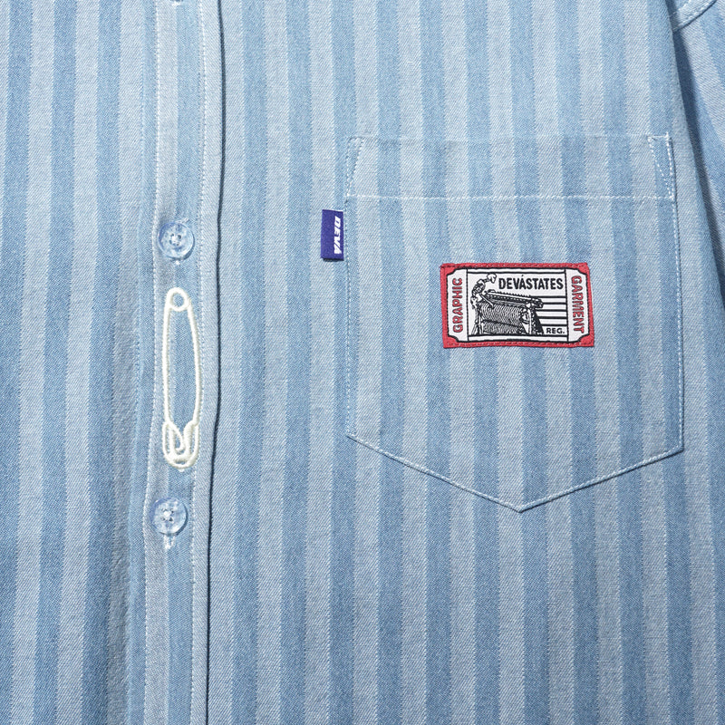 Pins Striped Denim Workshirt Blue