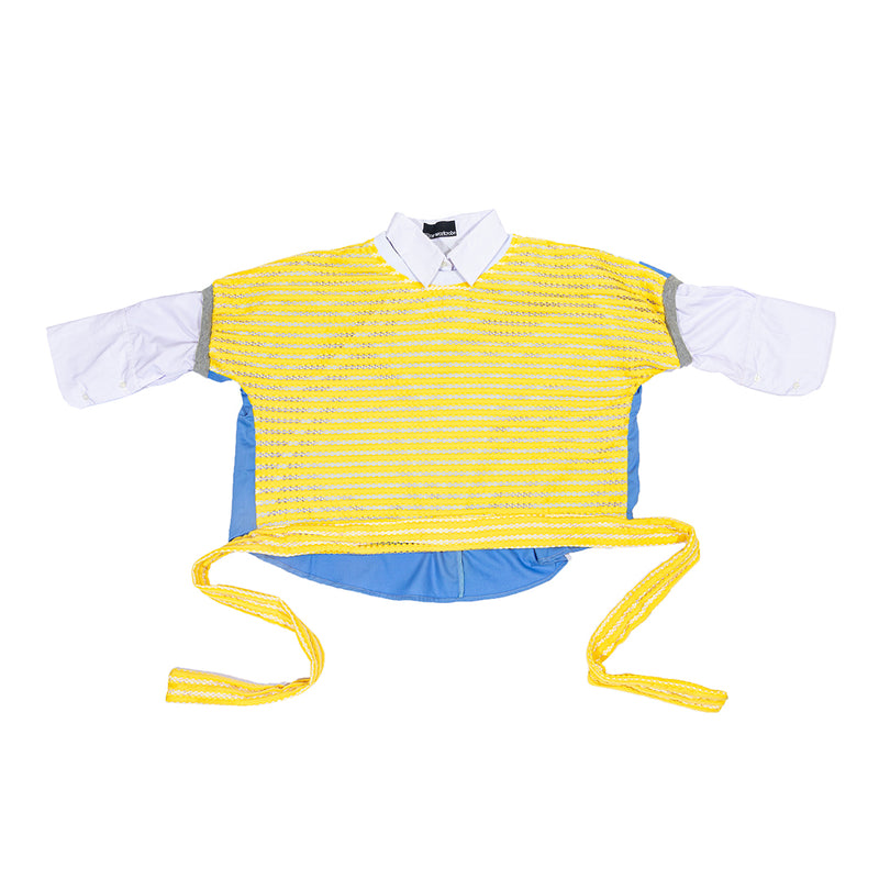 Ribbed Top With Collar Blue Yellow Lace
