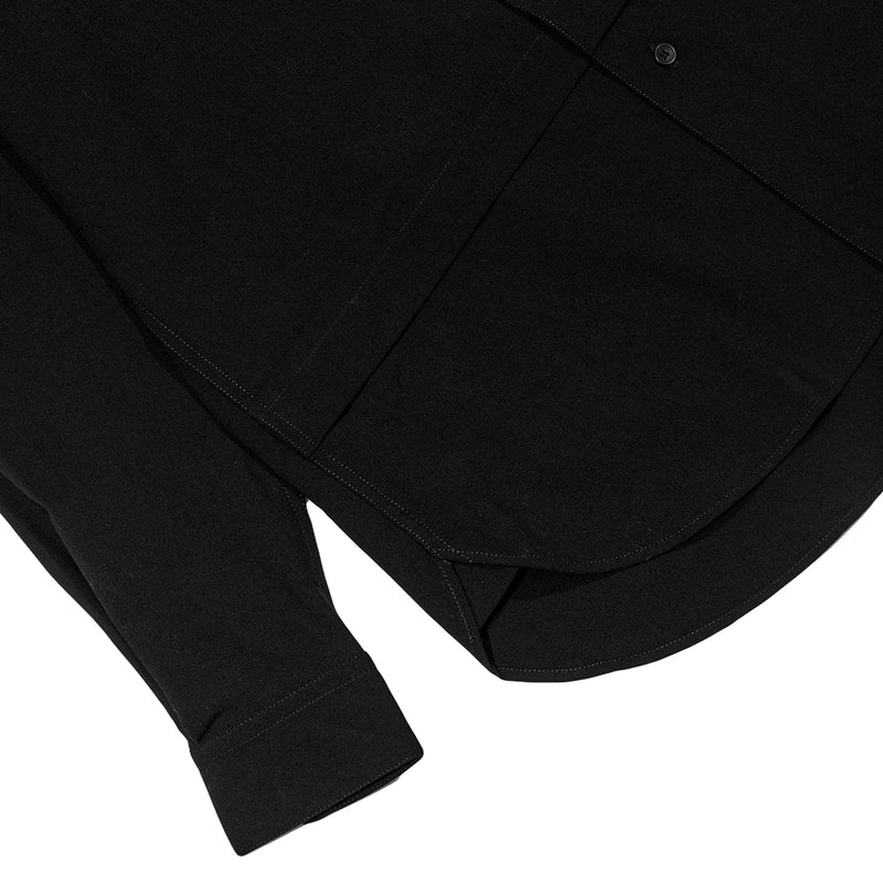 Black Collarless Long Sleeves Shirt Part 1 With Visible Buttons & Pleats