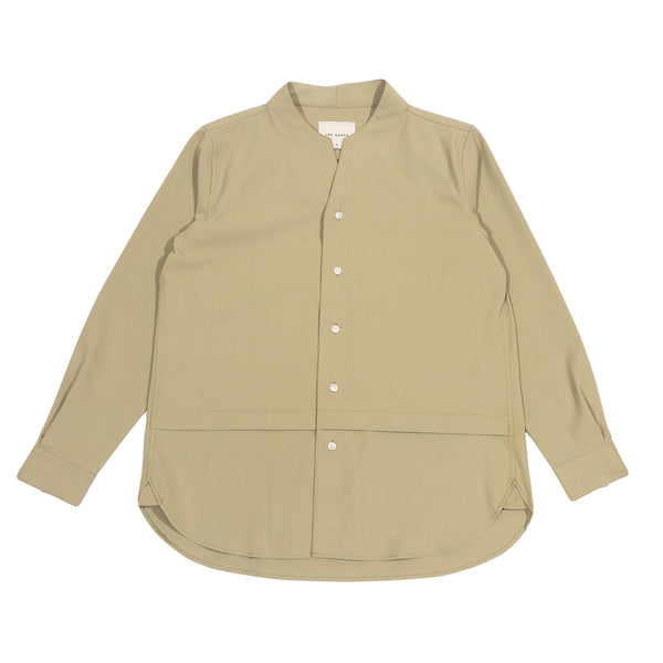 Sage Collarless Long Sleeves Shirt Part 1 With Visible Buttons & Pleats