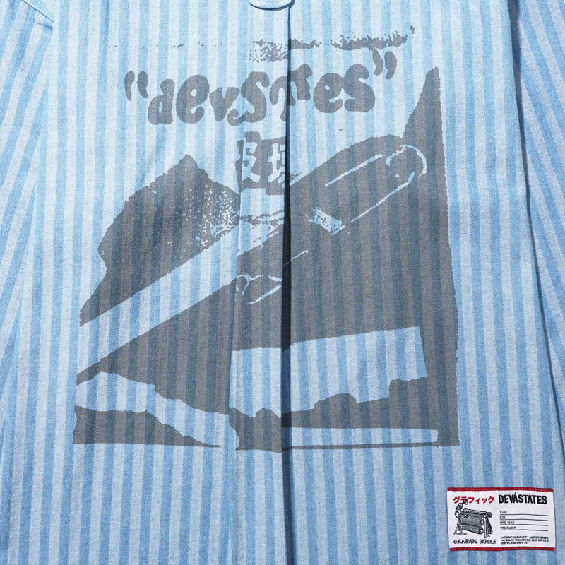 Pins Striped Denim Workshirt Blue