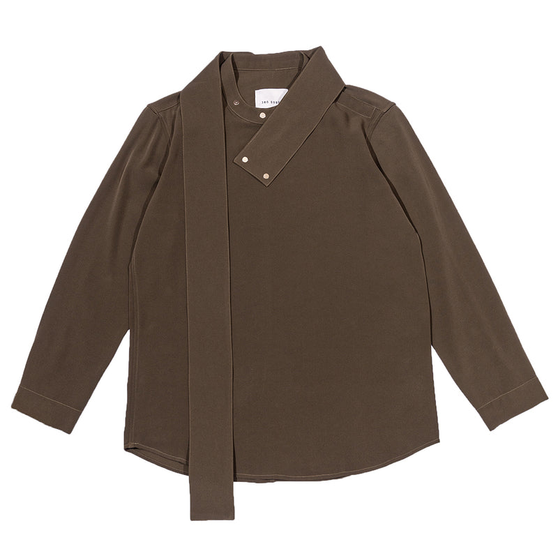 Olive Loose Shirt With 2 Detachable High Collar Longsleeves