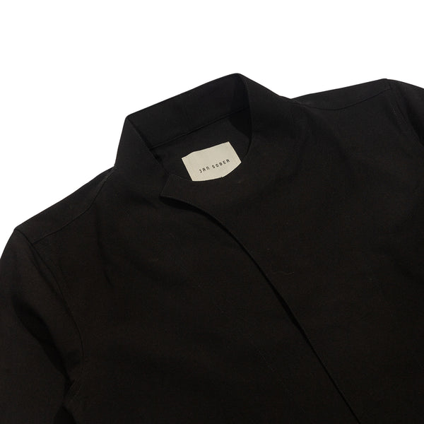 Black Overlap Collarless Shirt Longsleeves