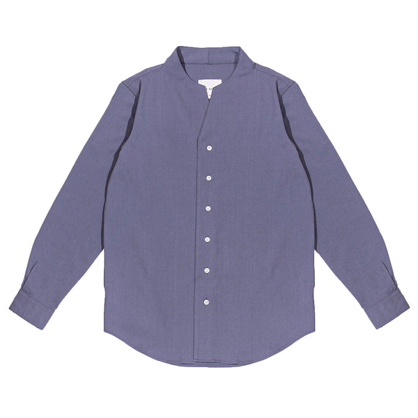 Dusty Blue Collarless Long Sleeves Shirt Part 1 With Visible Buttons & Pleats