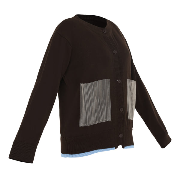 Cantare Round Neck Cardigan Brown