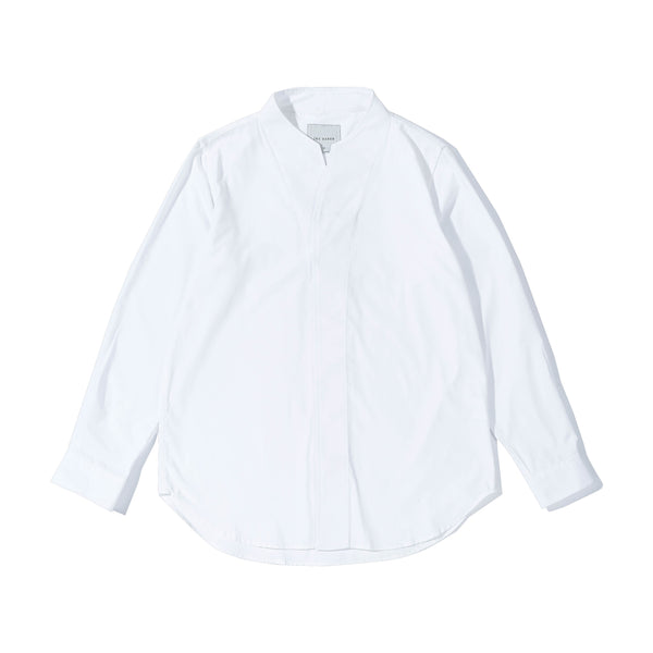 White Collarless Long Sleeves Shirt Part 1 With Visible Buttons