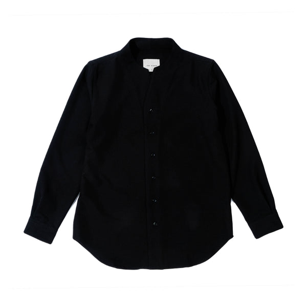 Black Collarless Long Sleeves Shirt Part 1 With Visible Buttons