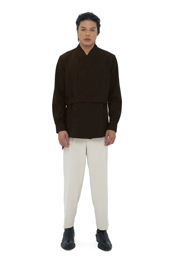 Dark Brown Collarless With Layer Vest