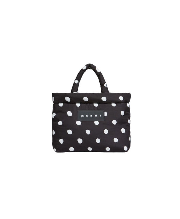 Black Polka-Dot Puff Mini Tote Bag