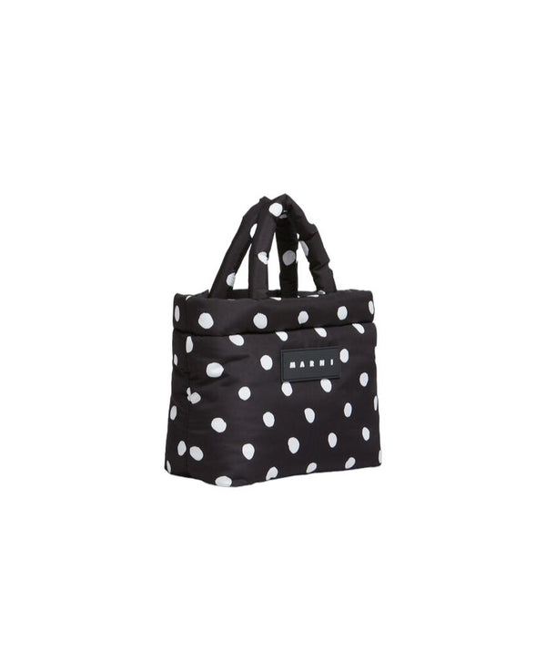 Black Polka-Dot Puff Mini Tote Bag
