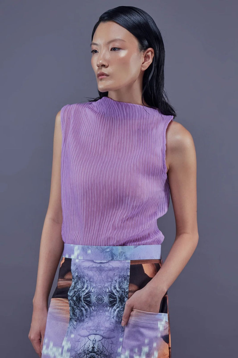 Mavis Purple Pleated Top