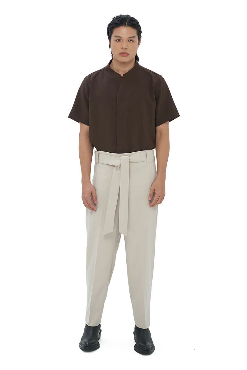 JS61 Beige Waistbandless Pants With Band