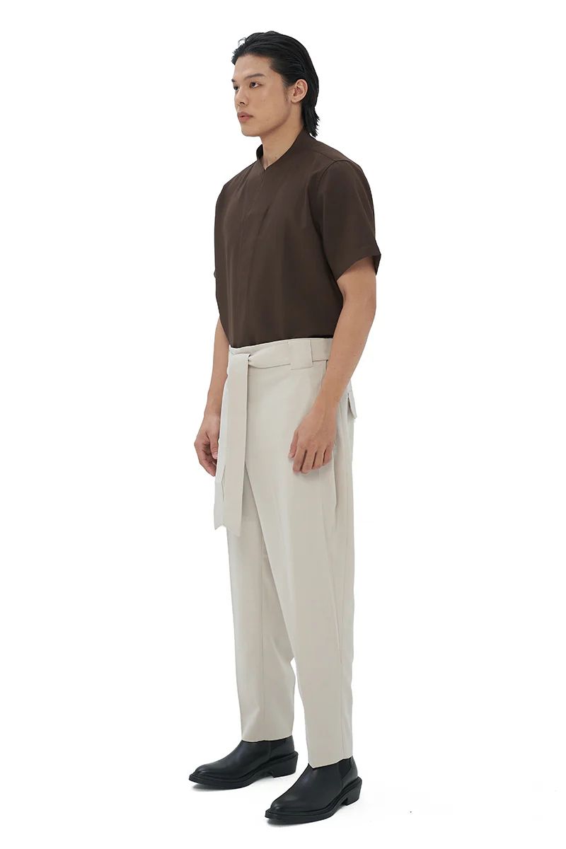 JS61 Beige Waistbandless Pants With Band