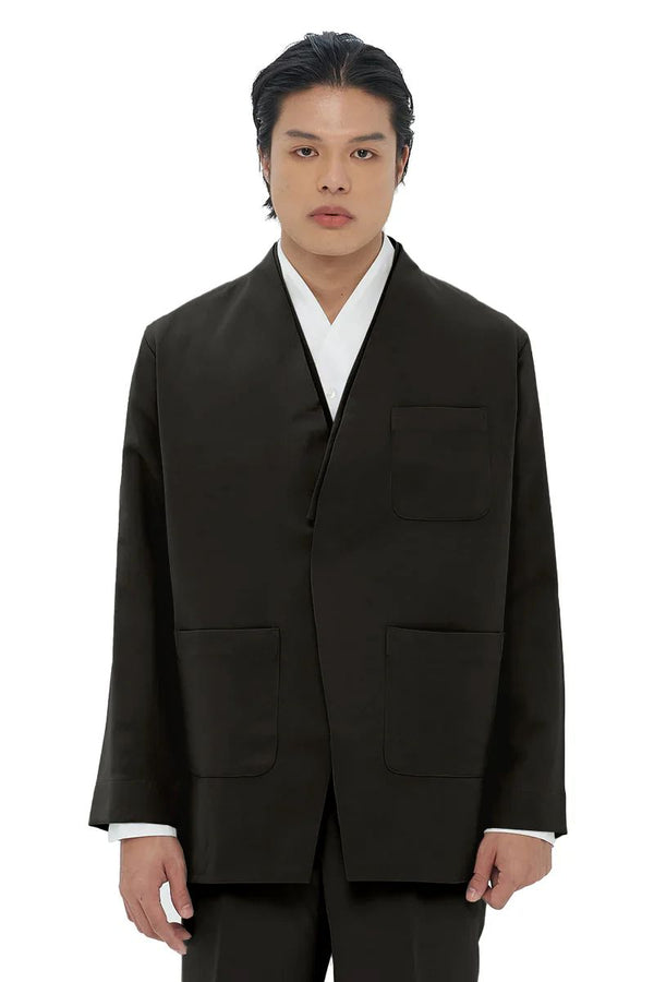 JR Black Collarless Outer With 3 Pocket
