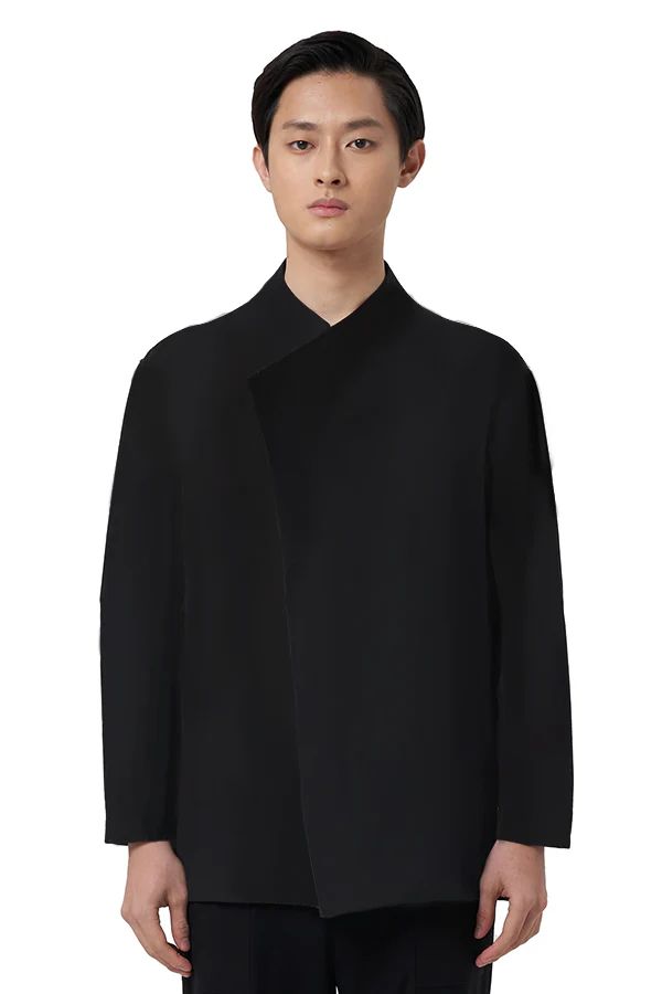 JR156 Black Half Opening Collarless Longsleeves