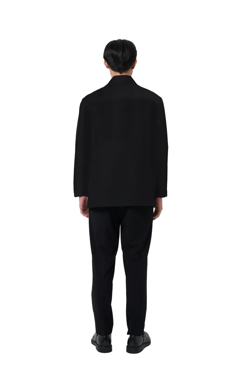 JR156 Black Half Opening Collarless Longsleeves