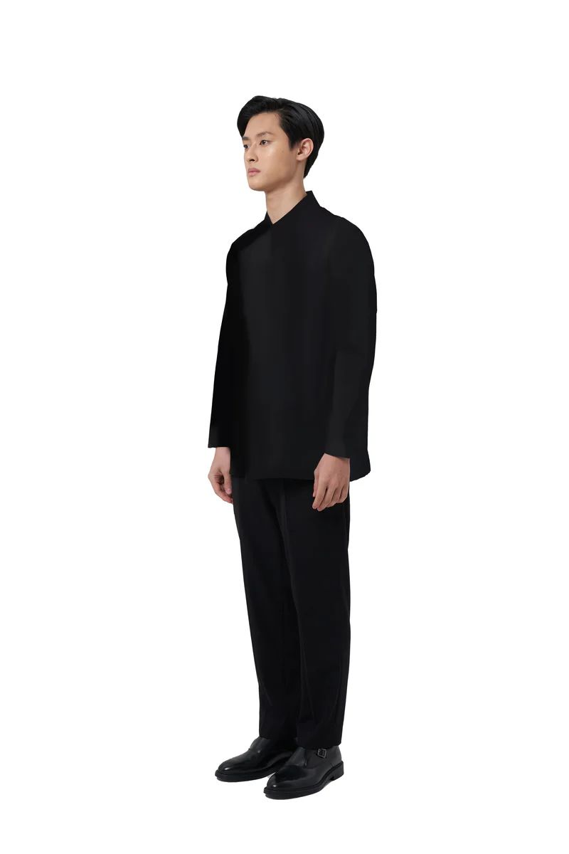 JR156 Black Half Opening Collarless Longsleeves