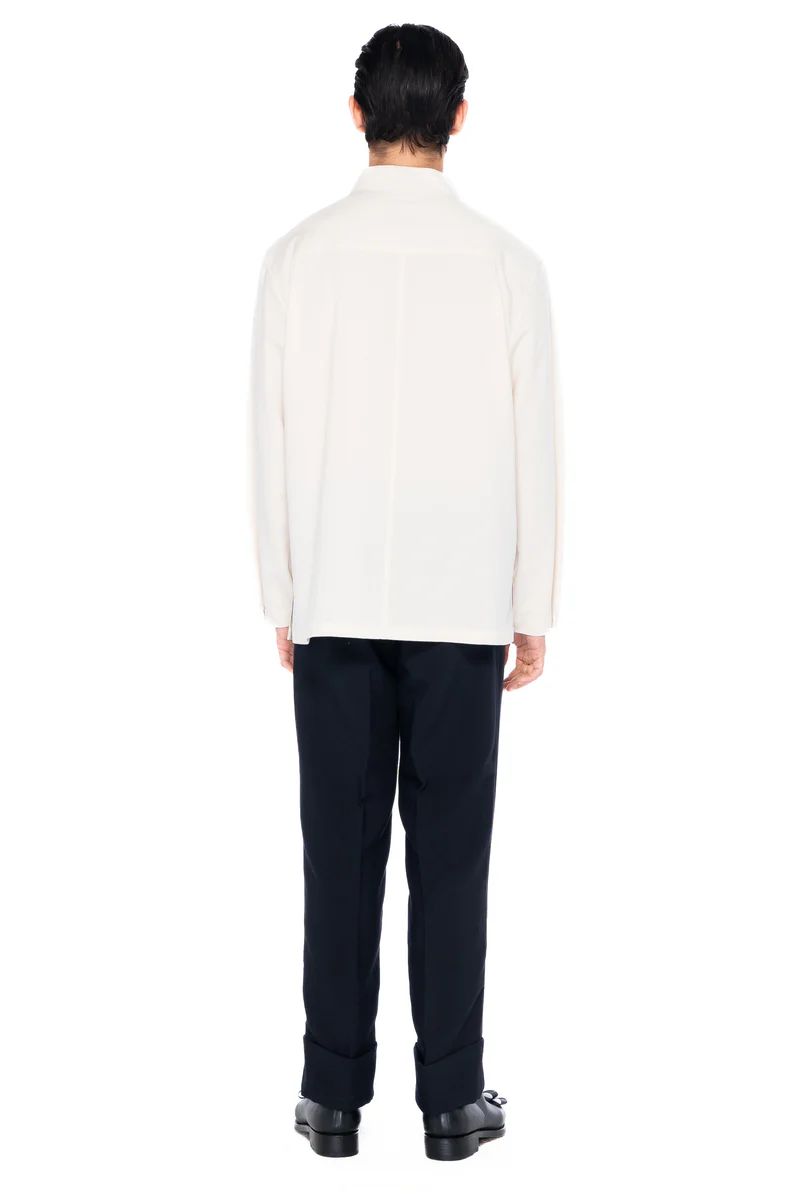 JR157 Ivory Half Pleats Opening Collarless Longsleeves
