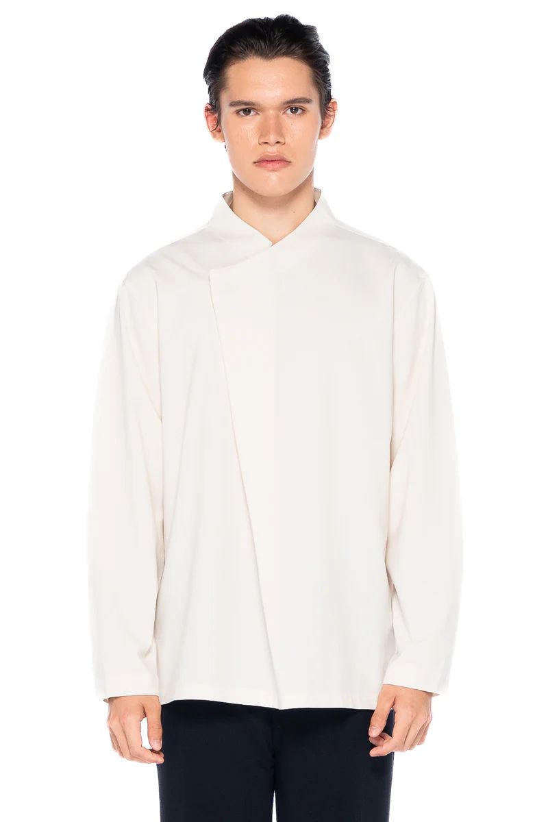 JR157 Ivory Half Pleats Opening Collarless Longsleeves