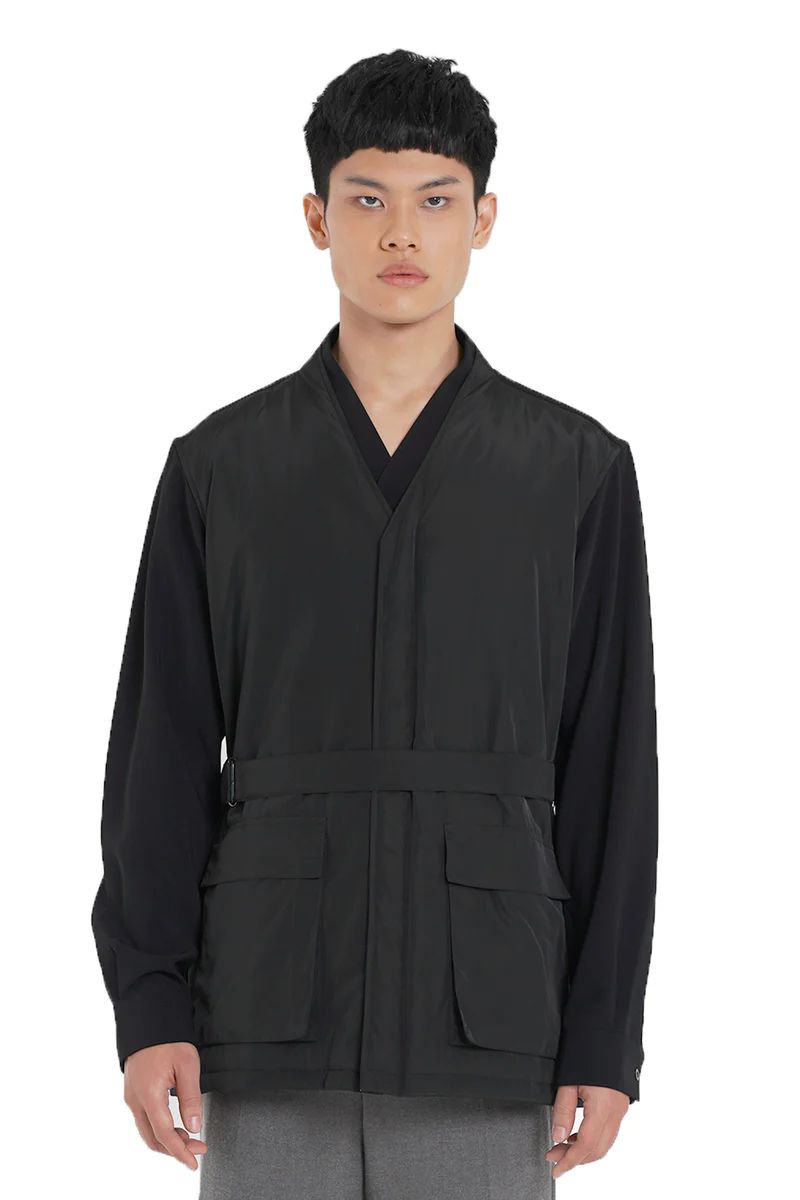JR165 Black Collarless With Parachute Vest And Belt PM