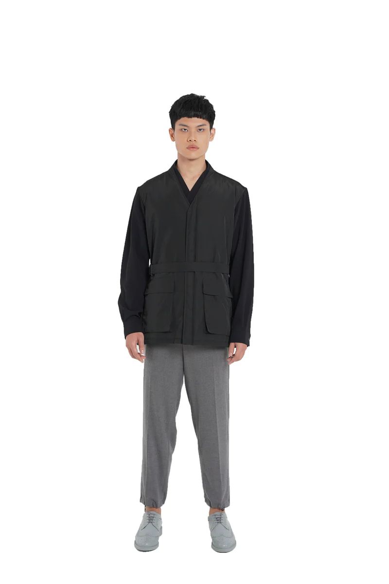 JR165 Black Collarless With Parachute Vest And Belt PM