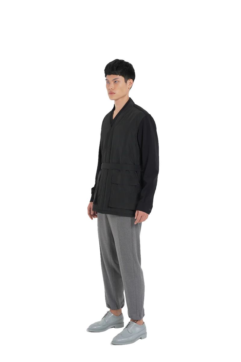 JR165 Black Collarless With Parachute Vest And Belt PM