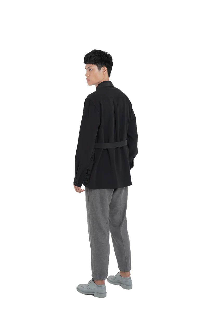 JR165 Black Collarless With Parachute Vest And Belt PM