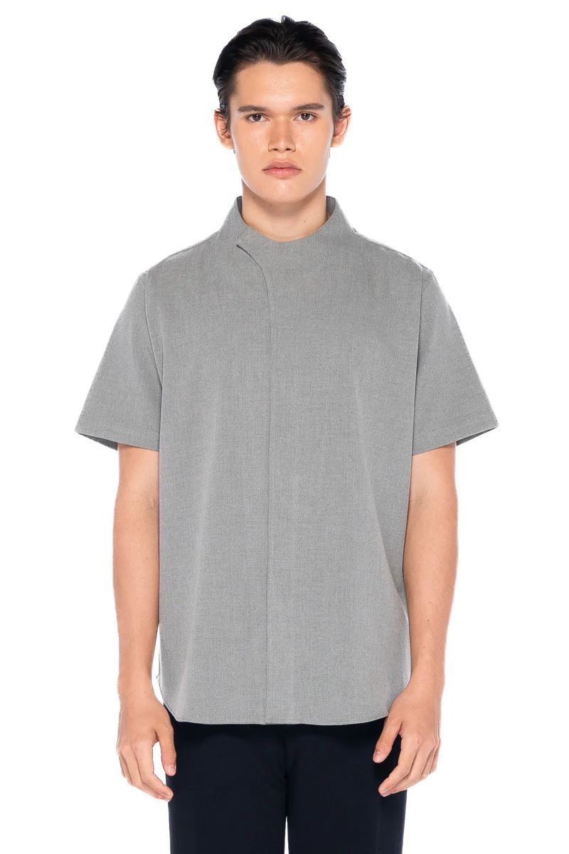JS199 Light Grey Collarless Overlap Shortsleeves EF