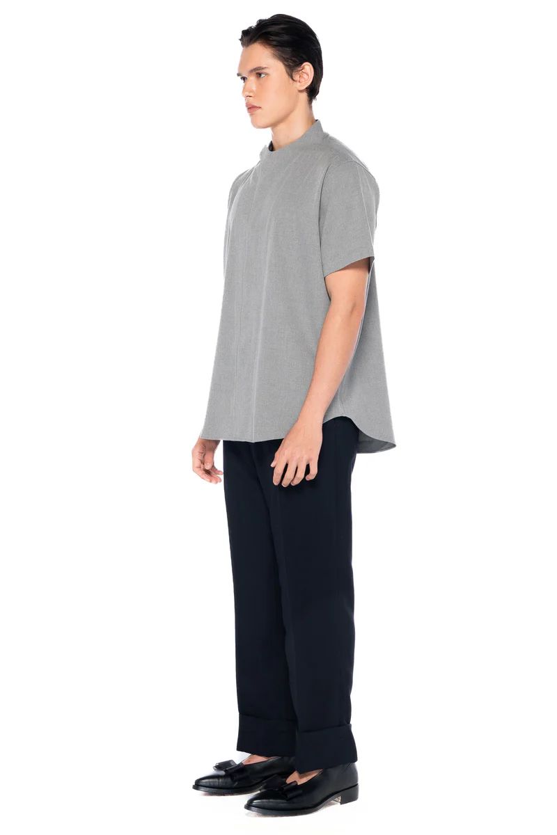 JS199 Light Grey Collarless Overlap Shortsleeves EF