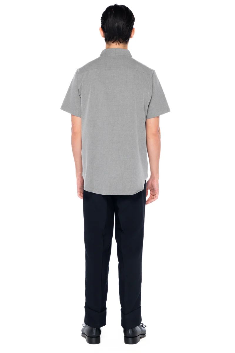 JS199 Light Grey Collarless Overlap Shortsleeves EF