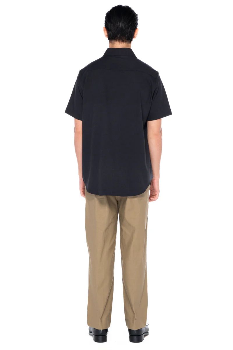 JS193 Charcoal Collarless Overlap Shortsleeves Shirt JS
