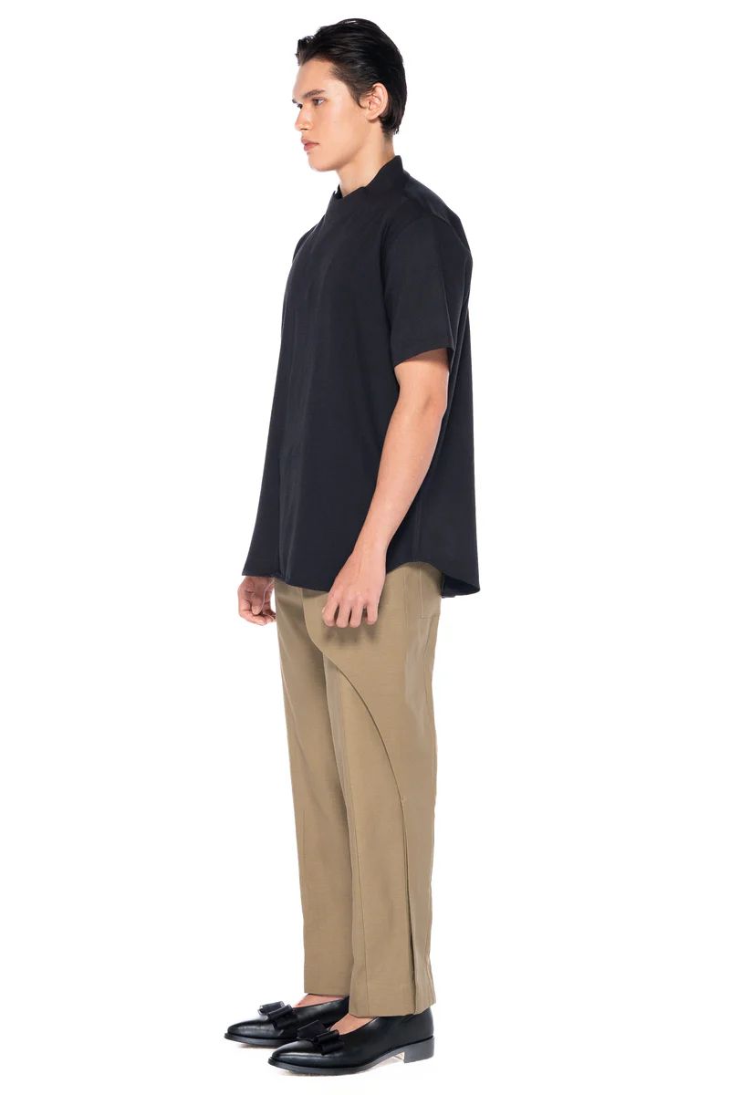 JS193 Charcoal Collarless Overlap Shortsleeves Shirt JS