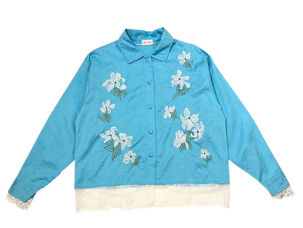 Petals Embroidery Shirt-Jacket Blue