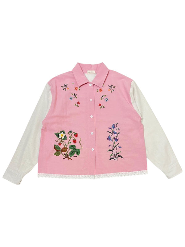 Peony Cross-stitch Longsleeve Pink