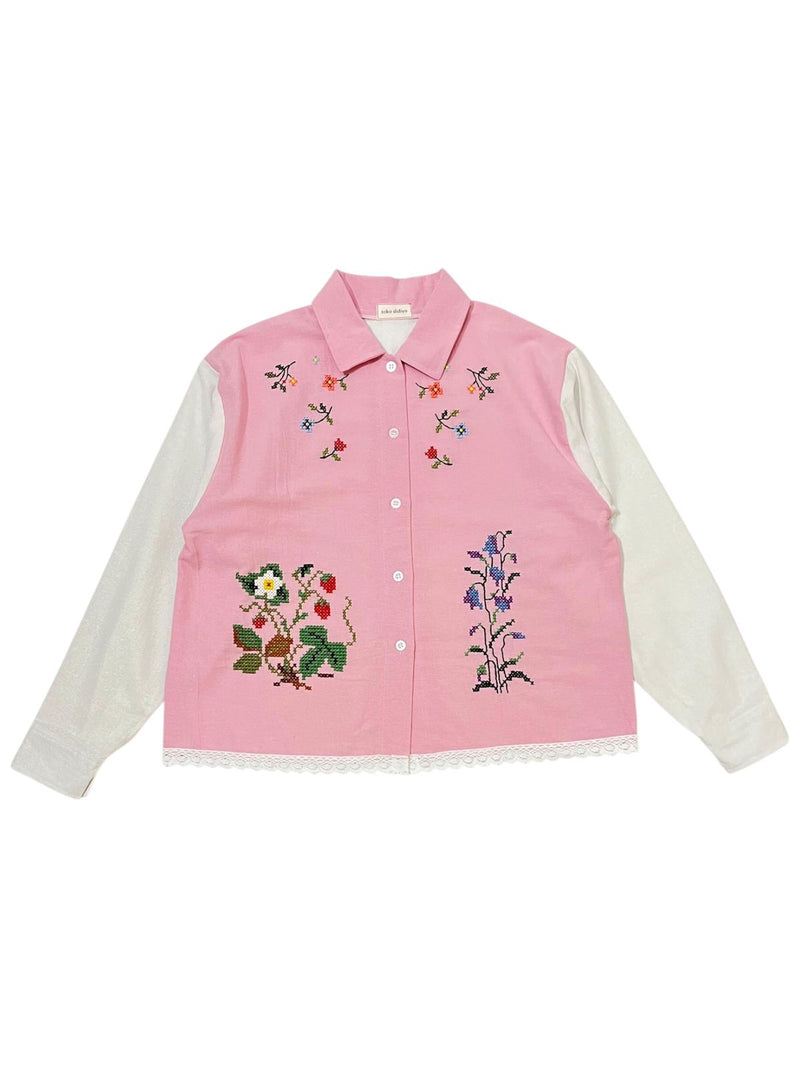 Peony Cross-stitch Longsleeve Pink