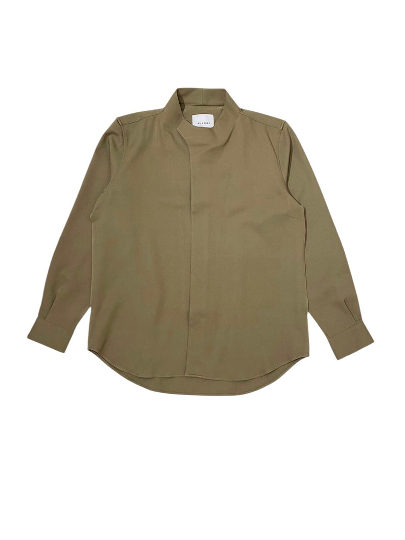JS169 Dusty Olive Collarless Overlap Longsleeves