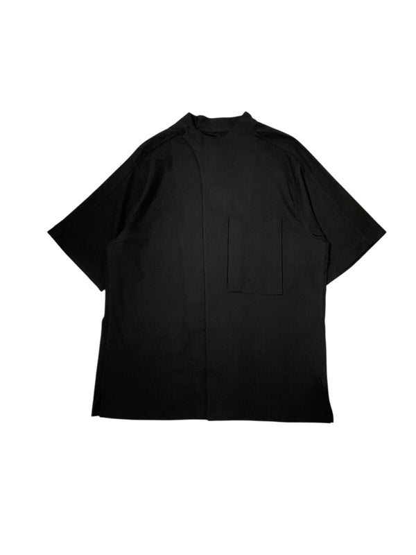 JS225 Black Collarless Overlap Oversized With Pocket SS EF