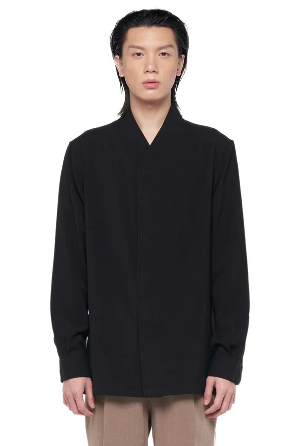 JS224 Black Collarless Part 1 Longsleeves With Double Placket Detail PM