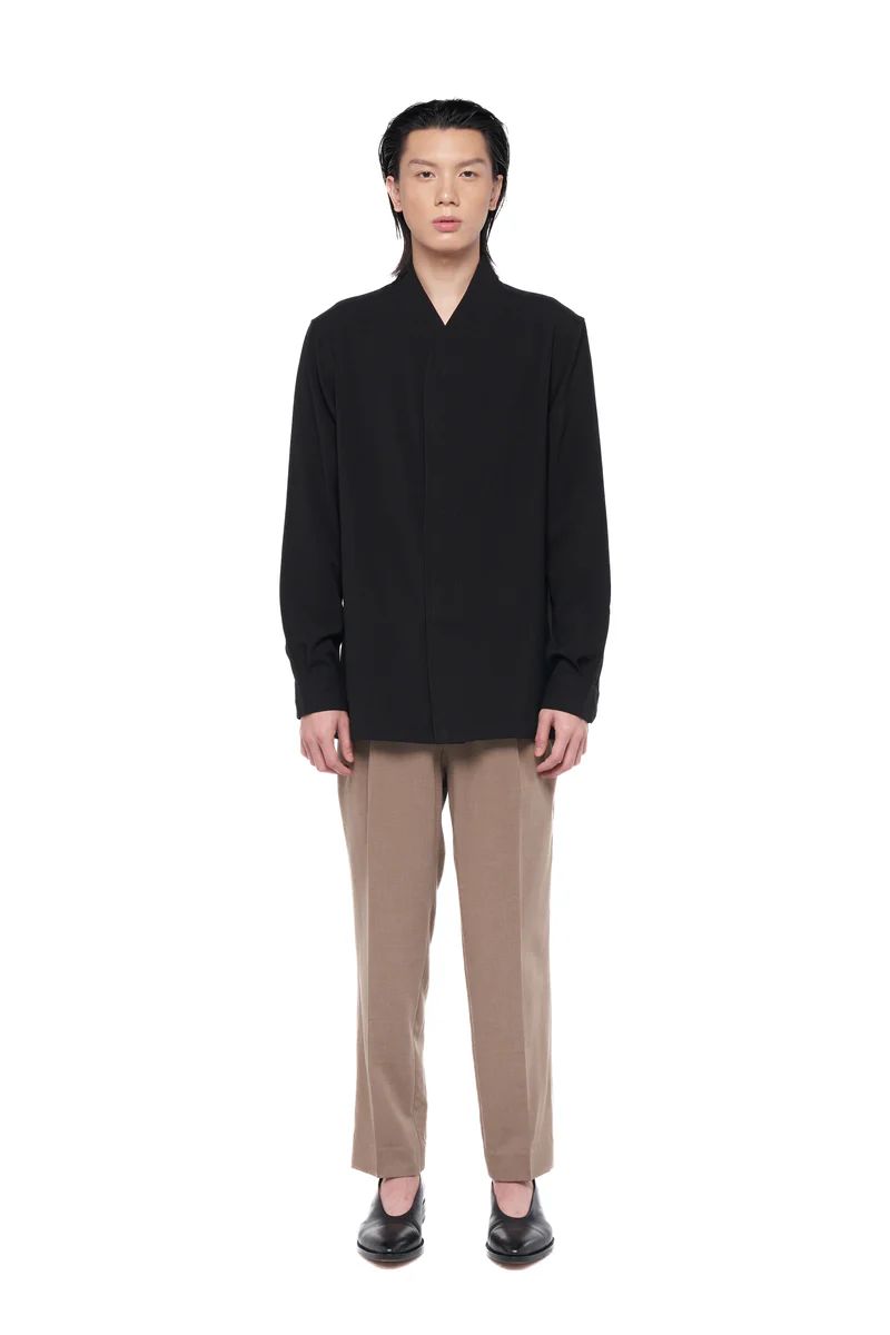 JS224 Black Collarless Part 1 Longsleeves With Double Placket Detail PM
