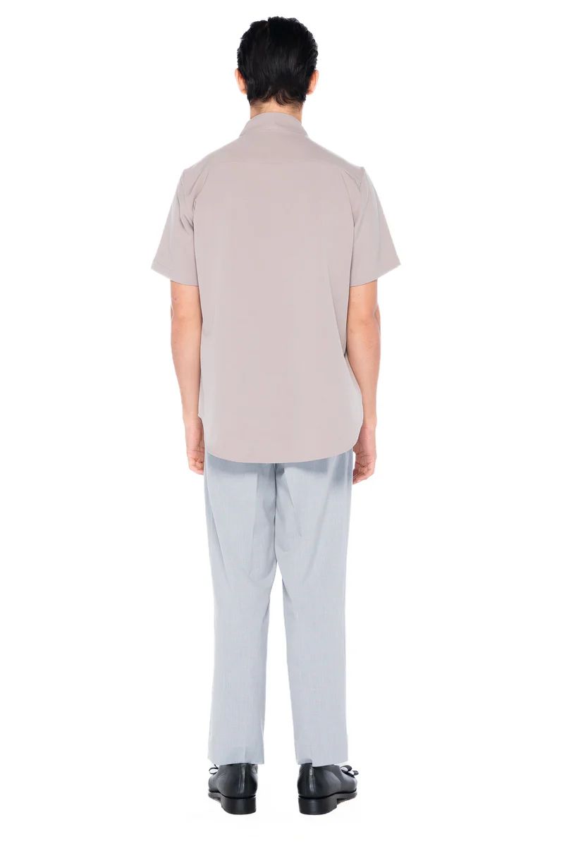 JS148 Khaki Twill Collarless Overlap Short Sleeves Shirt EF